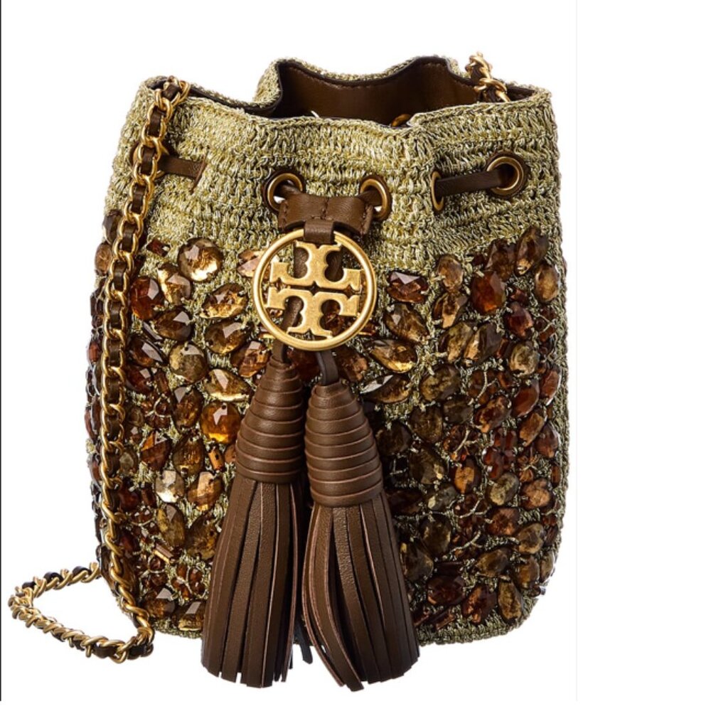 Tory Burch Fleming Soft Crochet Jewel Mini Bucket Bag